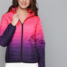 HERE&NOW Women Pink & Blue Solid Ombre Puffer Jacket-image-78
