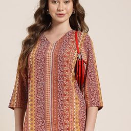 HERE&NOW Ethnic Motifs Print V-Neck Kurti-picture-41