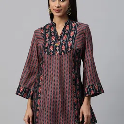 Nayam By Lakshita Geometric Print Mandarin Collar Bell Sleeve Top-image-13