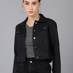 MONTREZ Women Black Crop Denim Jacket-24