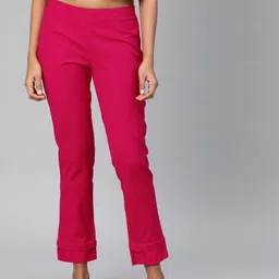 Divena Women Pink Straight Fit Solid Regular Khadi Trousers-image-56