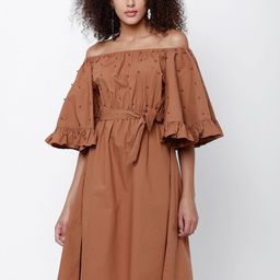 Tokyo Talkies Women Brown Solid A-Line Dress-image-80