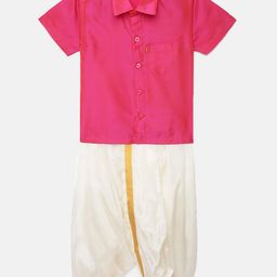 Thangamagan Boys Pink Solid Panjagajam & Shirt Set-29