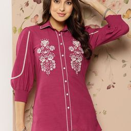 Nayam By Lakshita Floral Shirt Style Puff Sleeves Longline Top-picture-31