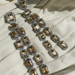 ISHKAARA Rhodium Plated CZ Studded Drop Earrings-57
