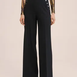 MANGO Women Black Solid Wide Leg Trousers-image-53