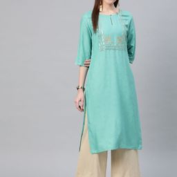 W Women Blue & Golden Printed Straight Kurta-picture-52