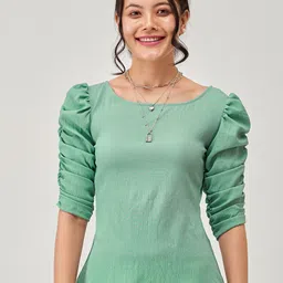 AASK Ruched Puff Sleeves Regular Top-image-44