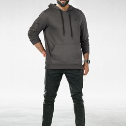 WROGN Men Charcoal Grey Solid Slim Fit Hooded Sweatshirt-picture-3