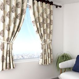 Cortina Set of 2 Off-White & Brown Printed Window Curtains-14