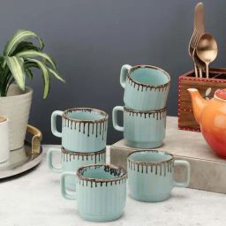 VarEesha Tranquil Sage Green Ceramic Cup (0.15 L) - Set of 6-30