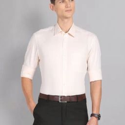 AD by Arvind Beige Regular Fit Textured Shirt-image-41