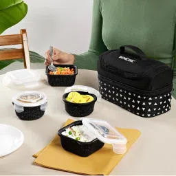 Borosil Black Lunchbox with 4 pc Container Set & Bag (400 ml) image 4