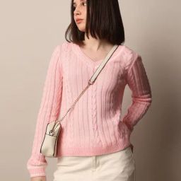 Only Pink Self Design Pullover-image-8