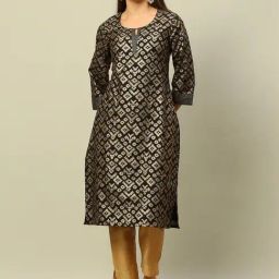 Rangriti Black Cotton Printed Straight Kurta-image-62