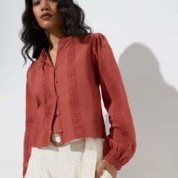 LOV by Westside Rust Embroidered Cotton Blouse-image-12