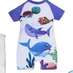 Kiddopanti Girls Lilac & Off White Printed Regular Fit Swimsuit-image-101