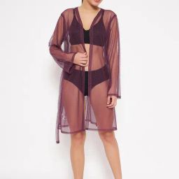 Clovia Purple Self Pattern Robe-image-69