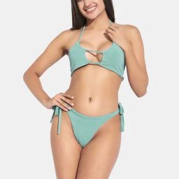 Secrets By ZeroKaata Green Plain Swimwear Bra Panty Set-picture-12