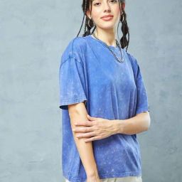 Bewakoof Blue Cotton Loose Fit Tie - Dye T-Shirt-picture-30