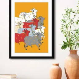 999Store Multicolor MDF Nandi Cow Stylish Modern Art Printed Paper Wall Painting - Set of 1-19