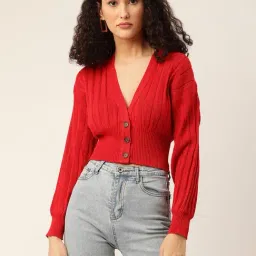 Zoella Red Self Design Cardigan-14