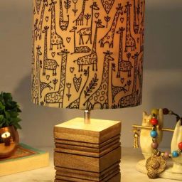 Homesake Off-White & Brown Wood Rib Cube-Shaped Table Lamp With Fabric Shade-34