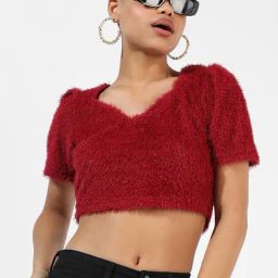 Campus Sutra Red Regular Fit Crop Sweatshirt-17