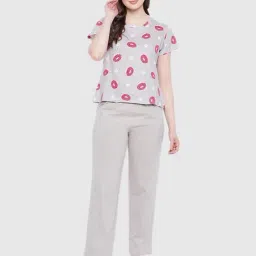 Clovia Grey Printed Pajama Set-image-49