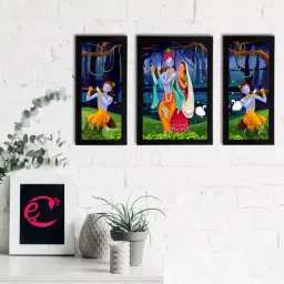 eCraftIndia Set of 3 Radha Krishna Satin Matt Texture UV Art Painting-picture-41