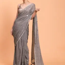 Suta Grey Cotton Embellished Saree Without Blouse-picture-37