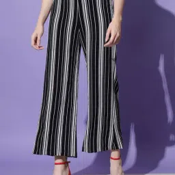Trend Arrest Black & White Striped Relaxed Fit High Rise Regular Pants-picture-40