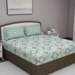 GM 'Fiesta' Sage Green Cotton 180 TC Double Bedsheet with 2 Pillow Covers-image-32