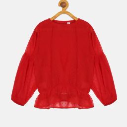 Kiddopanti Kids Red Solid Full Sleeves Top-5
