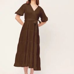 Moomaya Brown Relaxed Fit Midi Dress-image-48