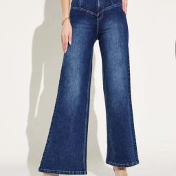 Miss Chase Blue High Rise Clean Look Regular Length Stretchable Denim Wide Leg Shaping Jeans-image-29