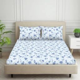 Welspun Harmony Ice Blue Microfibre Floral 120 TC King Bedsheet with 2 Pillow Covers-43