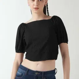 Bewakoof Black Self Slim Fit Top-image-16