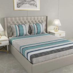 Raymond Home Crystal Ash & Green 144 TC Cotton King Bedsheet with 2 Pillow Covers-image-27