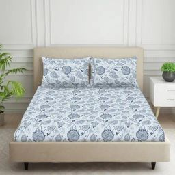 Welspun Harmony Slate Grey Microfibre Floral 120 TC King Bedsheet with 2 Pillow Covers-picture-40
