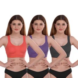 AROUSY Orange & Purple Cotton Bra Panty Set - Pack Of 3-image-13