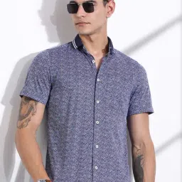 Thomas Scott Navy Cotton Slim Fit Printed Shirt-image-56