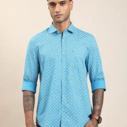 Turtle Sky Blue Cotton Slim Fit Printed Casual Shirt-picture-37