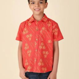 Fabindia Kids Red Cotton Printed Shirt-image-80
