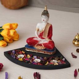 eCraftIndia Red & Black Polyresin Meditating Buddha Showpiece with Fragnanced Petals and Tealight-26