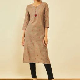 Soch Grey Silk Blend Ikat Pattern Straight Kurta-image-37