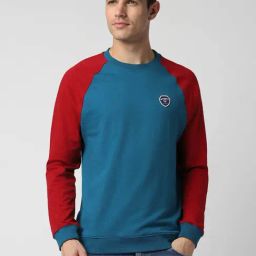 Peter England University Blue Slim Fit Colour Block Sweatshirt-image-11