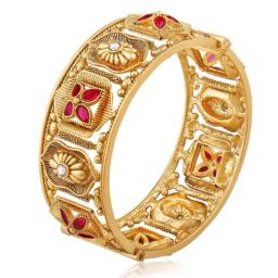 Peora Gold Plated Synthetic Stone Studded Ethnic Kada Bangle-image-76