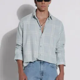 SHOWOFF Blue Relaxed Fit Checks Shirt-image-58