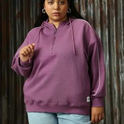 High Star Plus Size Purple Cotton Regular Fit Oversized Hoodie-image-14